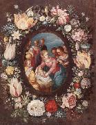 unknow artist The nativity encircled by a garland of flowers oil painting